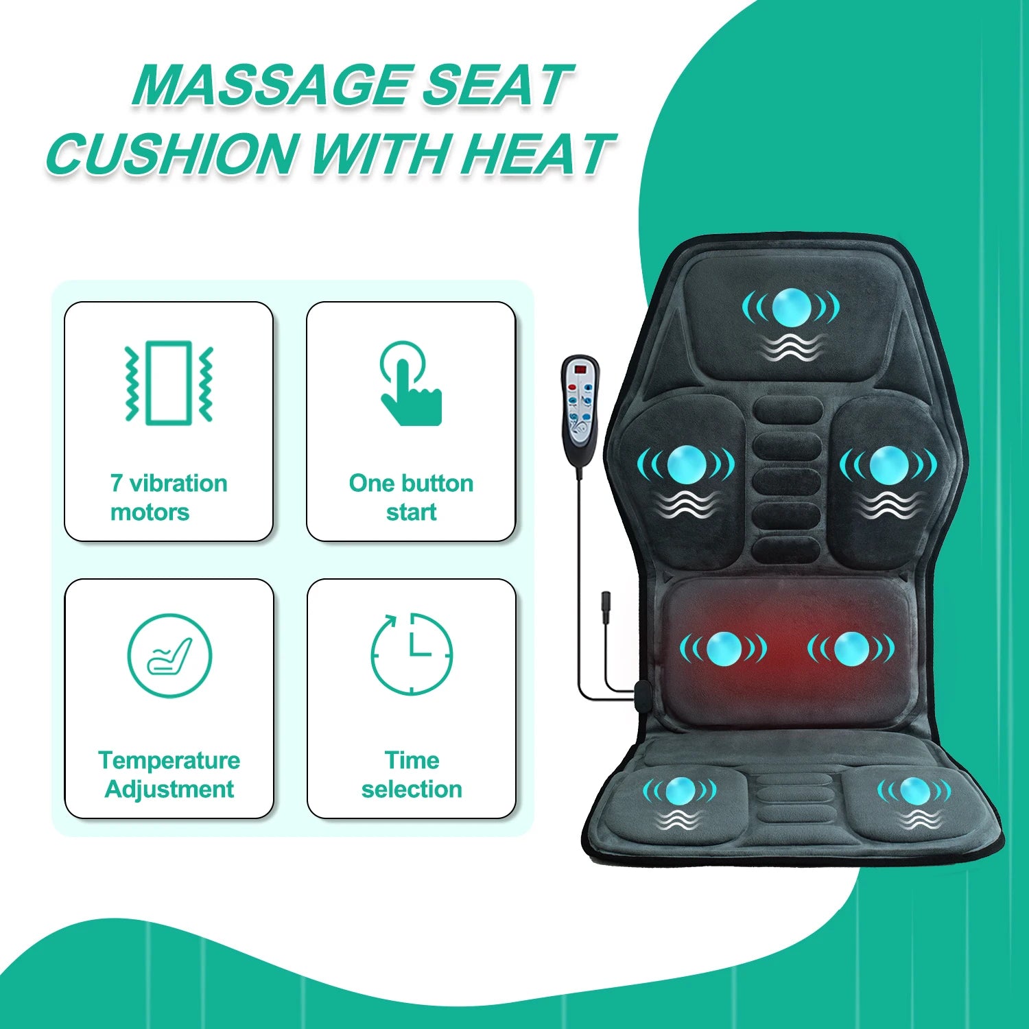 HOMEMASSA Vibration Back Massager Seat Cushion With Heat Massage Chair Pad by Home for Health and Beauty
