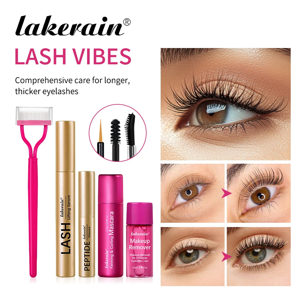 Lash & Brow Set Eyebrow Eyelash Growth Serum Peptide Mascara Eyelash Eyebrow Longer Fuller Thicker Curling Lash Eye Care Makeup by Home for Health and Beauty