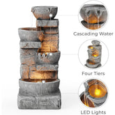 Cascading Bowls and Stacked Stones LED Outdoor Water Fountain by Home for Health and Beauty
