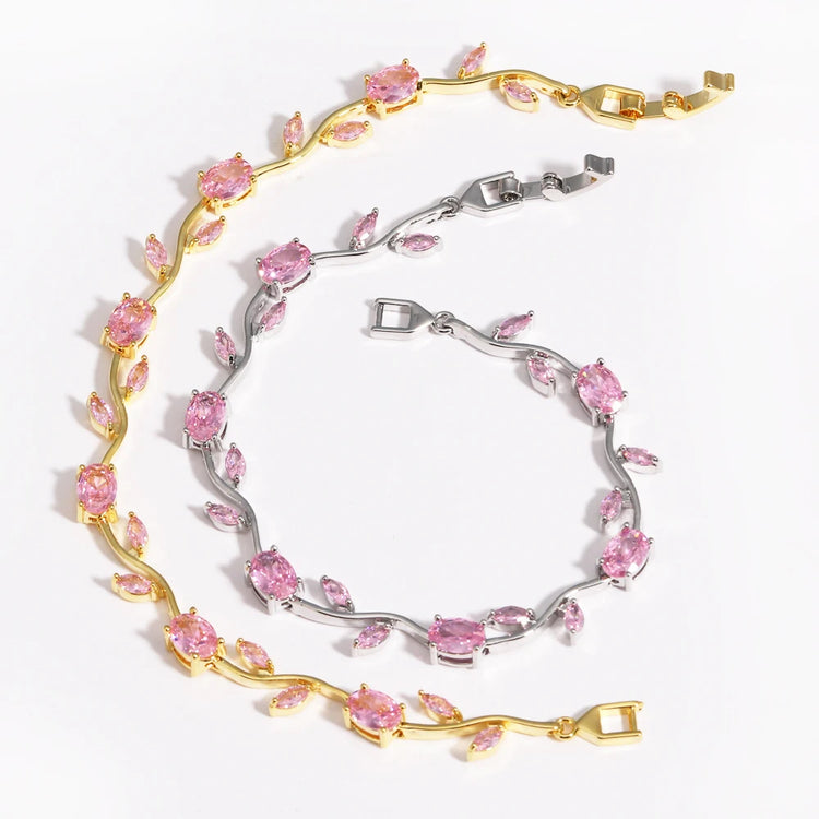 Luxury 16 Colors Sparkling Leaf Cubic Zirconia Branch Gold Silver Color CZ Crystal Bracelet Fashion Women Wedding Jewelry Gift by Home for Health and Beauty