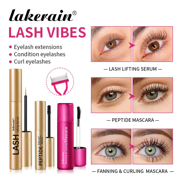 Lash & Brow Set Eyebrow Eyelash Growth Serum Peptide Mascara Eyelash Eyebrow Longer Fuller Thicker Curling Lash Eye Care Makeup by Home for Health and Beauty