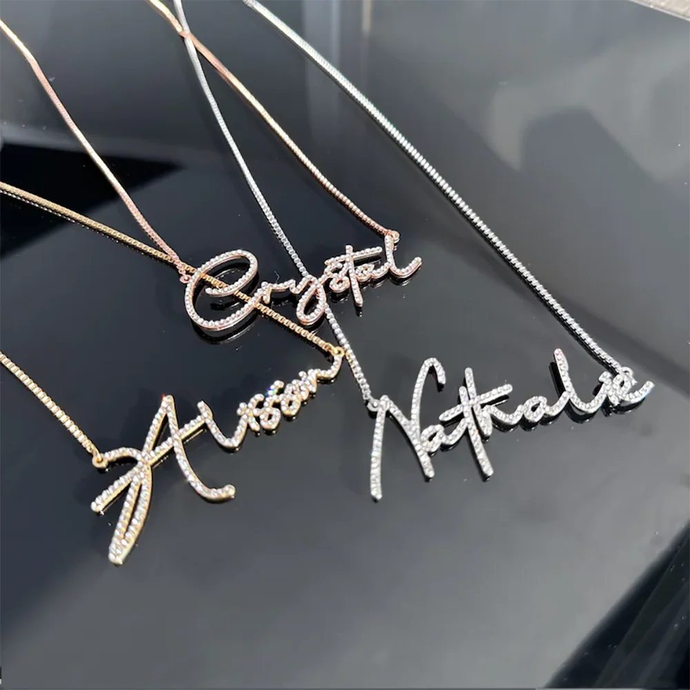 Personalized Crystal Diamond Nameplate Necklace For Women