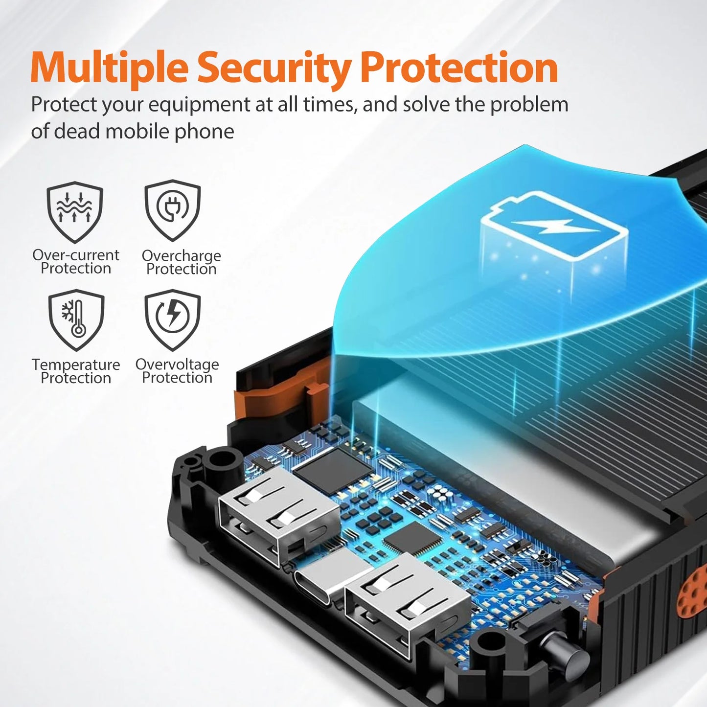 Solar Power Bank Portable Solar Charger Waterproof LED Flashlight