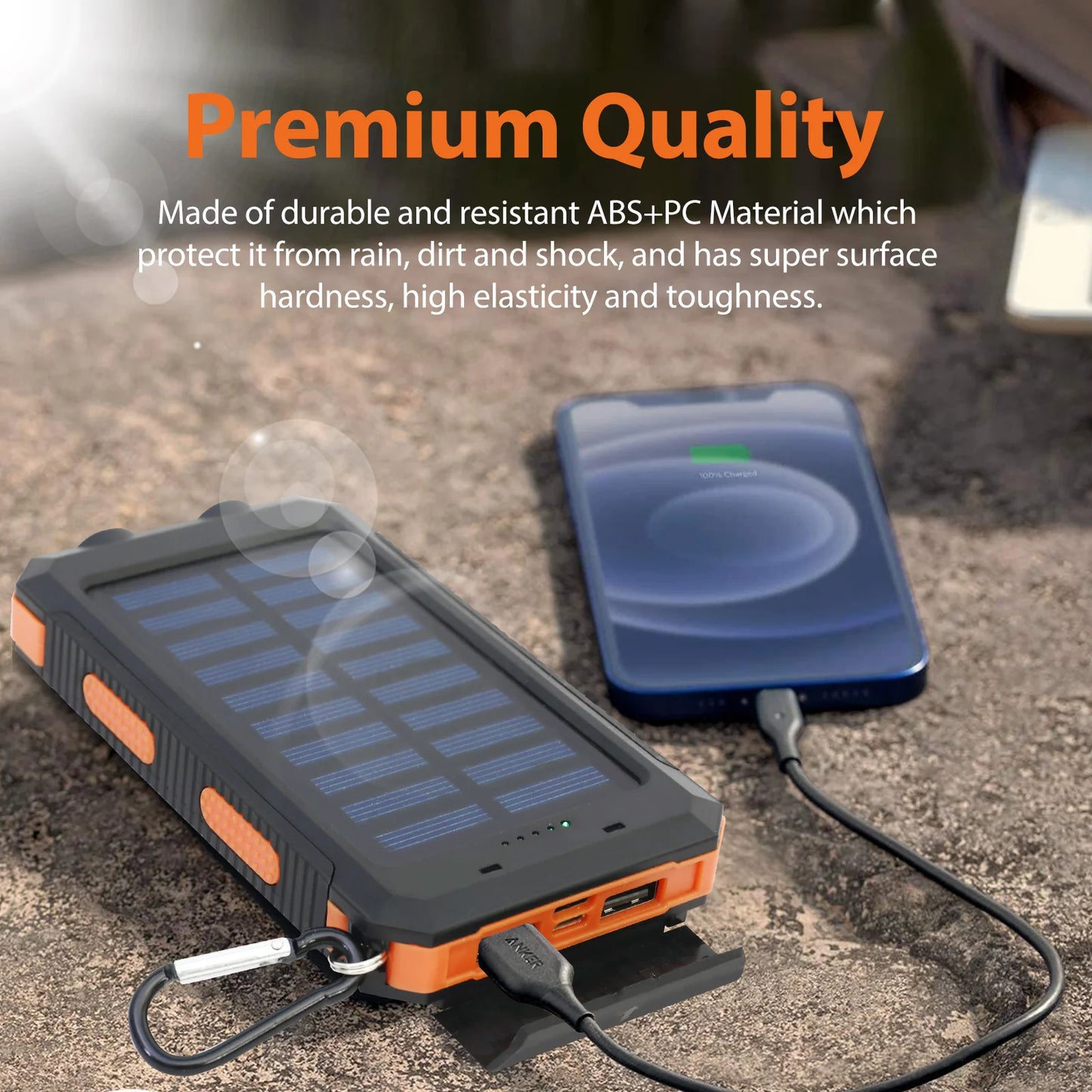 Solar Power Bank Portable Solar Charger Waterproof LED Flashlight