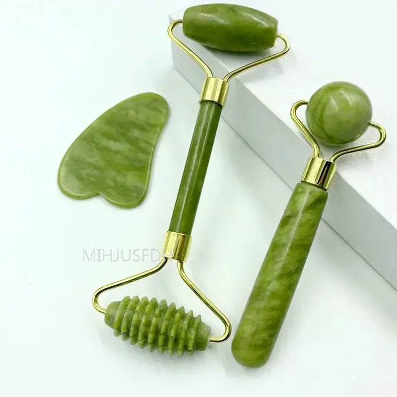 Natural Jade Roller Massager For Face, Body, Back Gua Sha by Home for Health and Beauty