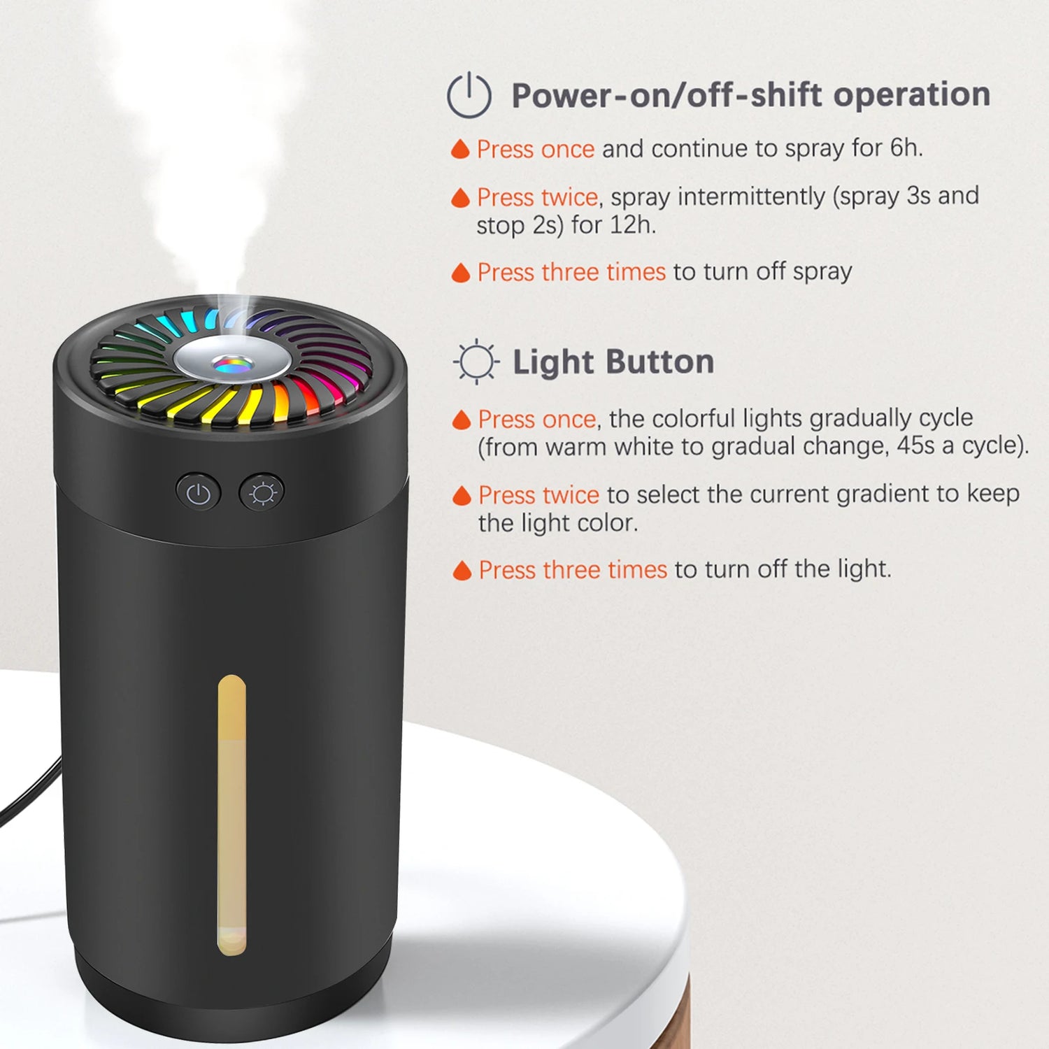 300ml Mini Ultrasonic Humidifier USB with 7 Colors LED Light Dual Mist Modes for Home/Office/Baby Room/Bedroom/Car Travel/Yoga by Home for Health and Beauty