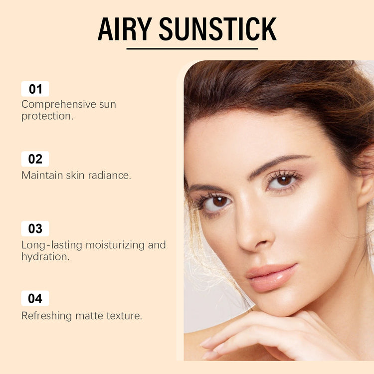 Moisturize Airy Sunstick SPF50+ Anti-UV Long-lasting Protector High Coverage 23g Matte Natural Sunscreen Cream Skin Care by Home for Health and Beauty