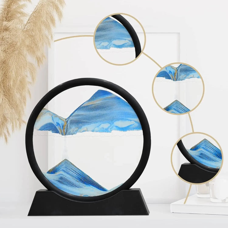 3D Moving Sand Art Picture Round Glass Deep Sea Sandscape Hourglass Quicksand Craft Flowing Sand Painting Office Home Decor Gift by Home for Health and Beauty