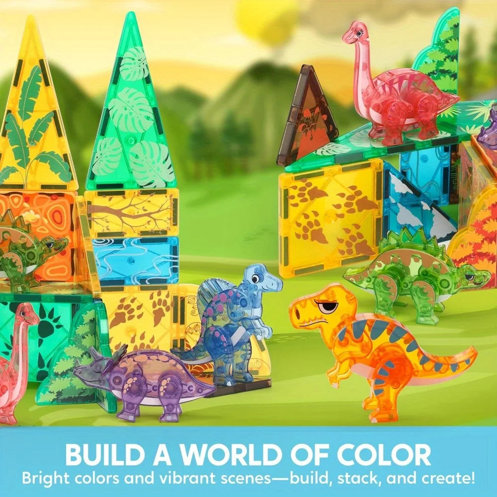Magnetic Building Tiles Dinosaur Set 5 Dinosaurs STEM Toy by Home for Health and Beauty