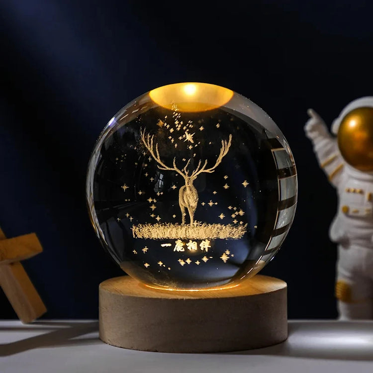 3D Moon Crystal Ball Astronomy Galaxy Solar System Saturn Luminous Balls Snow Glass Globe Night Light Home Desktop Decoration solar system sphere stand globe earth gyro ball planet by Home for Health and Beauty