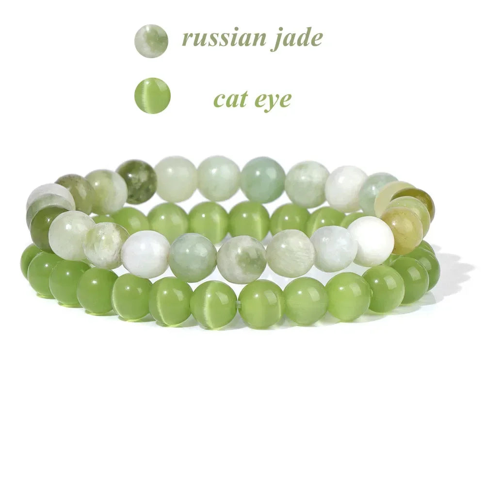 2Pcs Colorful Natural Stone Bead Bracelet Set 8MM Natural Agates Turquois Amethysts Quartzs Gem Stretch Bangle Jewelry Gift by Home for Health and Beauty
