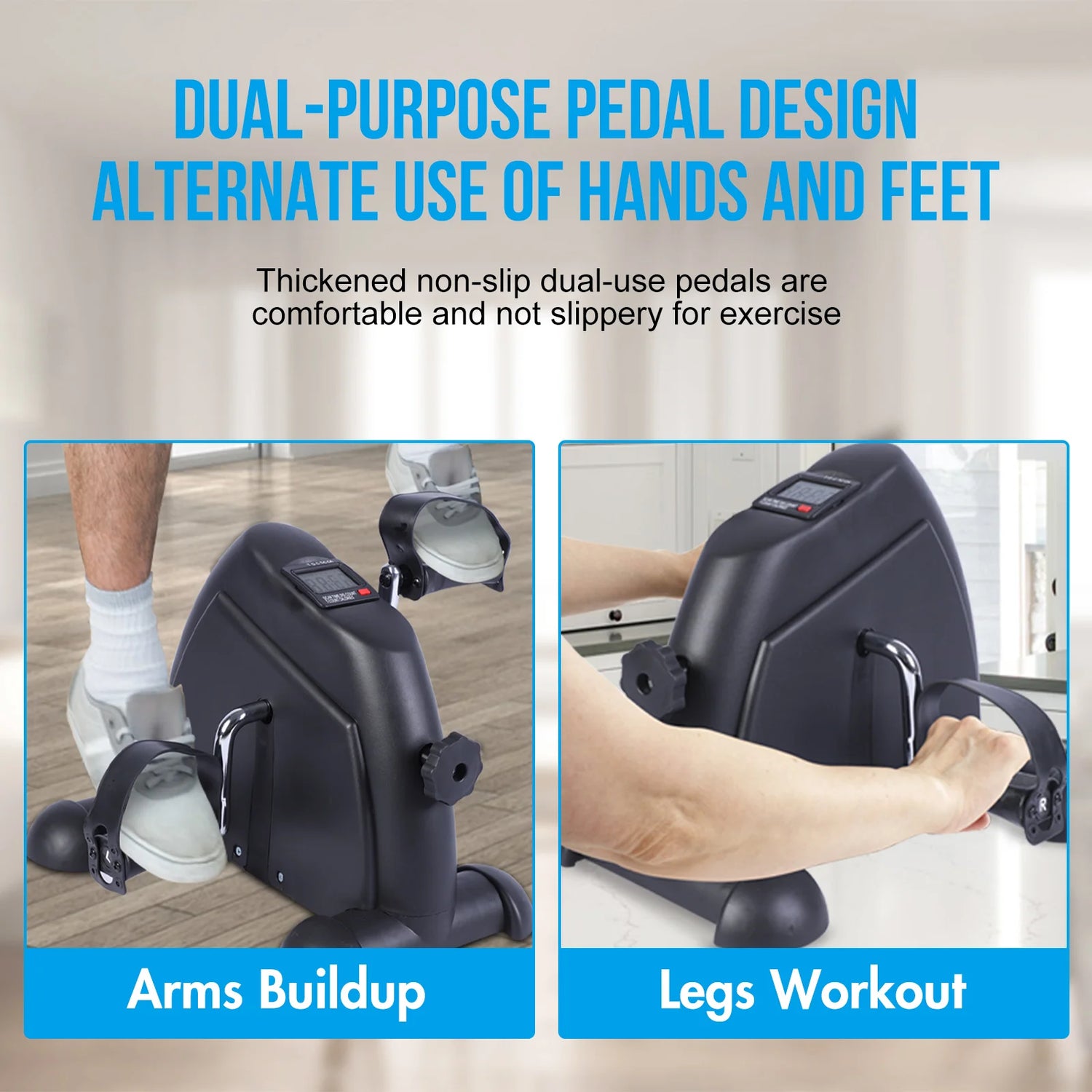 Mini Under Desk Pedal Exerciser Bike Multi-Function Motorized Digital With LCD Screen Display for Leg Arm and Knee for Elderly by Home for Health and Beauty