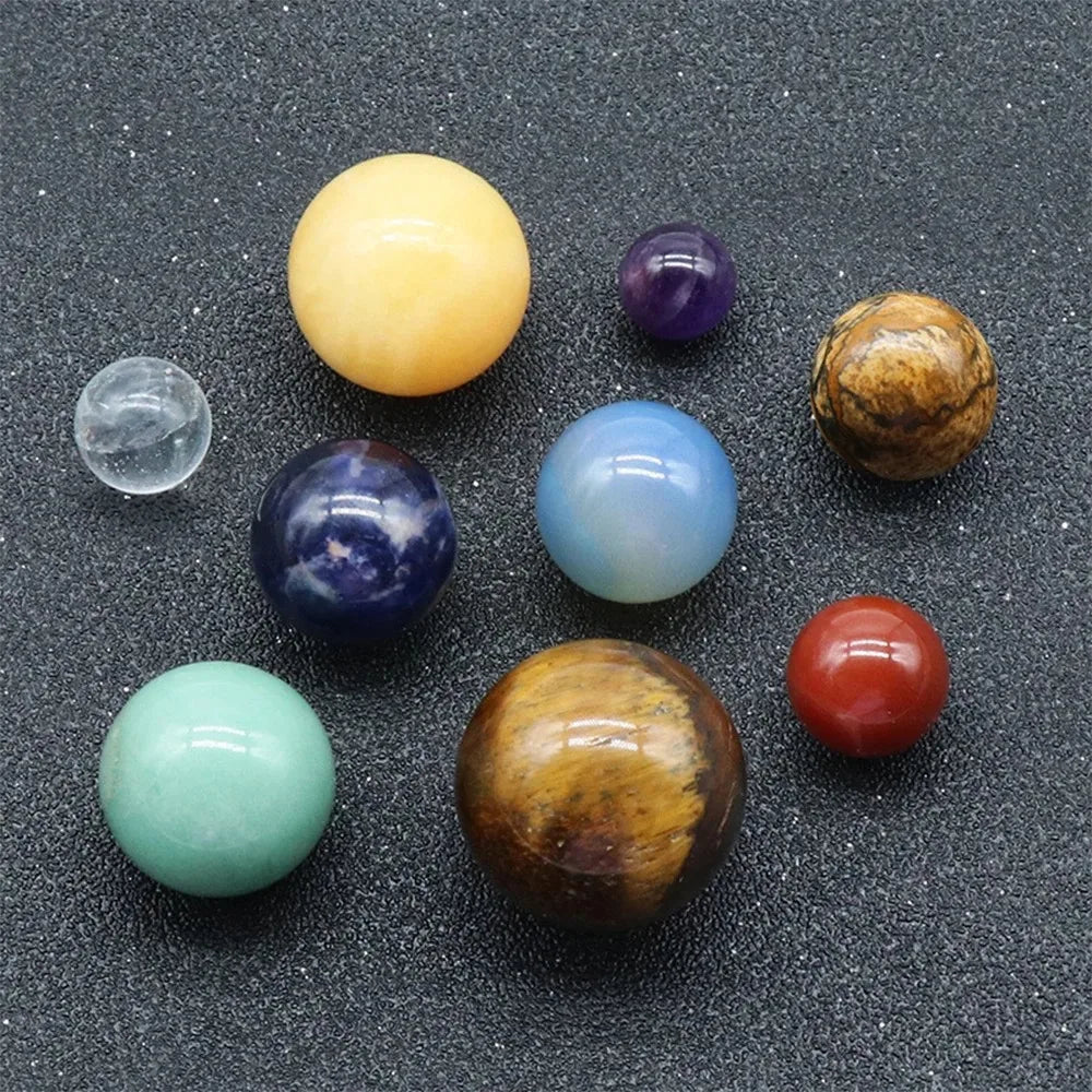 Solar System Natural Crystal Gemstones Set 9 Planets Sphere Ball Stone Galaxy Model Ornaments Gift Home Office Decor by Home for Health and Beauty
