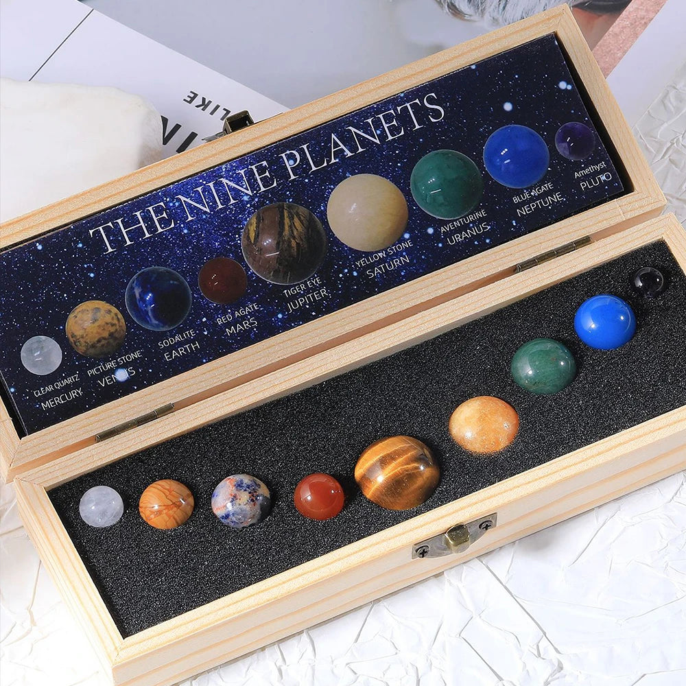 Solar System Natural Crystal Gemstones Set 9 Planets Sphere Ball Stone Galaxy Model Ornaments Gift Home Office Decor by Home for Health and Beauty