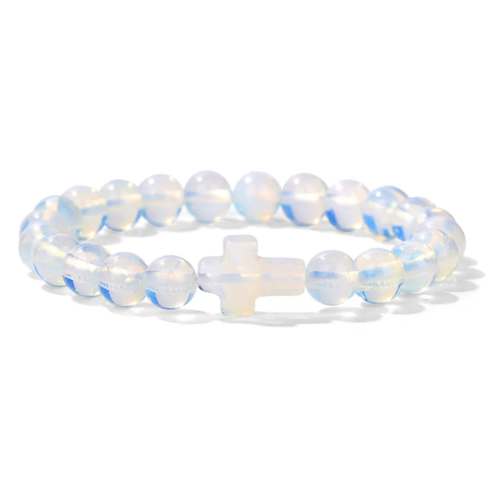 Natural Stone Cross Bracelets Unisex Prayer Yoga Jewelry