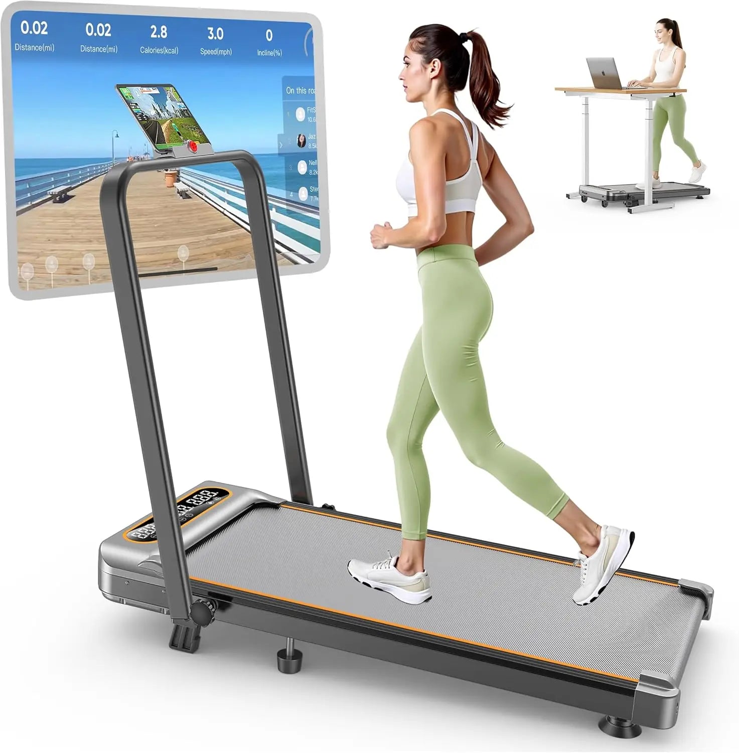 Foldable Treadmill with 12% Incline,3.5HP Low Noise Walking Pad Treadmill with Handle Bar,350 Lbs Capacity, APP Remote Control by Home for Health and Beauty