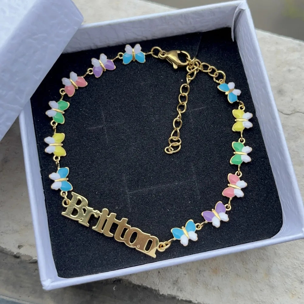 Custom Name Butterfly Necklace And Bracelet Set