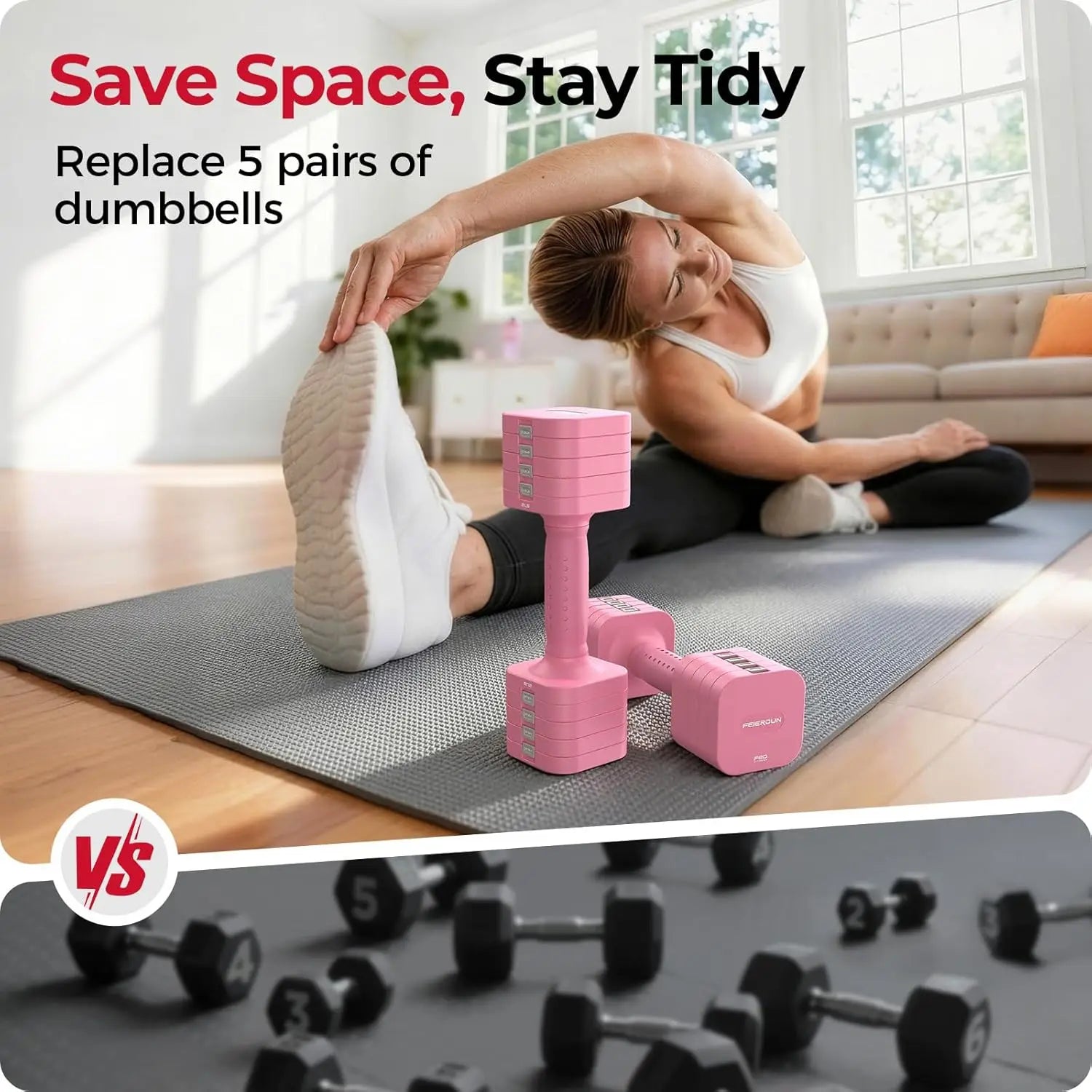 5-in-1 Adjustable Dumbbell Set of 2, 12LBS/20LBS Hand Weights for Women, Men, 1s-Adjust Dual-Stable Dumbbell Set for Women Home Gym & Outdoor by Home for Health and Beauty