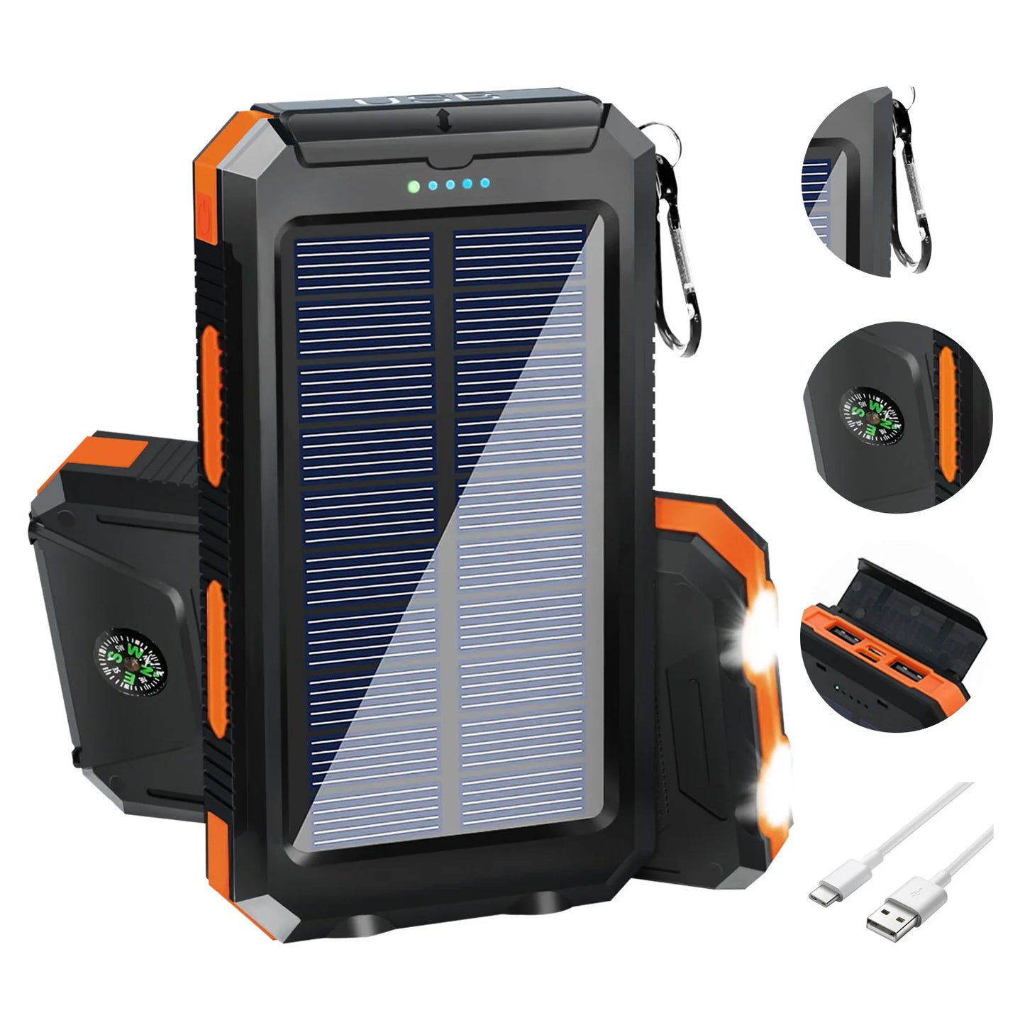 Solar Power Bank Portable Solar Charger Waterproof LED Flashlight