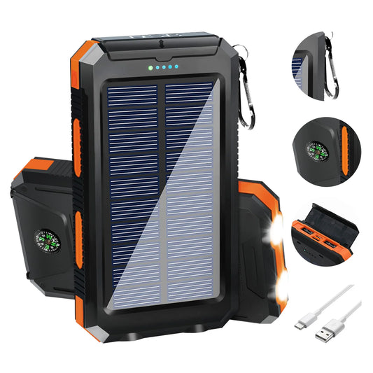 Solar Power Bank Portable Solar Charger Waterproof LED Flashlight