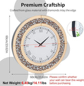 Crushed Diamond Wall Clock Round Decorative Mirrored Clock 24 inch Brown by Home for Health and Beauty