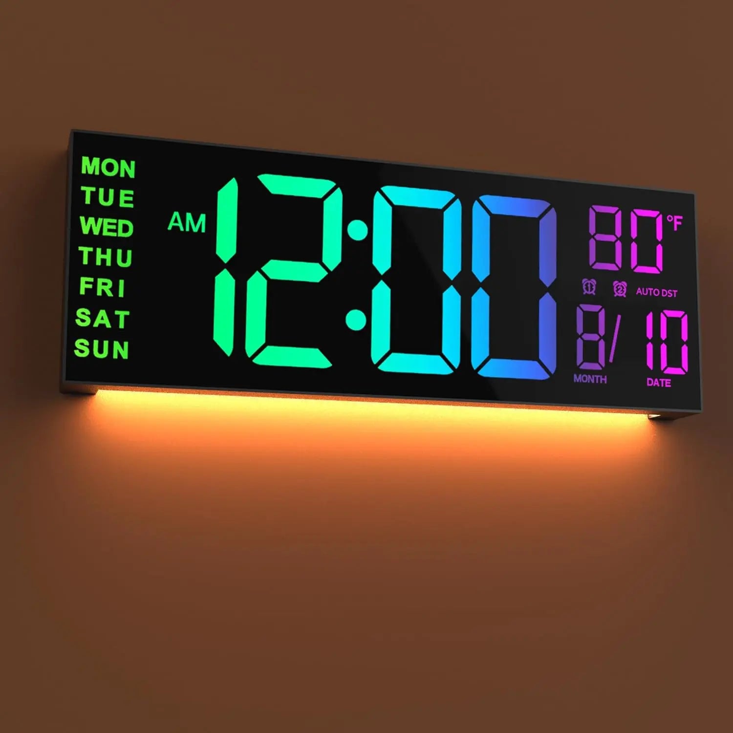16" Large Digital Wall Clock With Remote Control, Timer, Alarm With Big LED Screen Dispaly, 8 RGB Colors, Auto DST, Temperature by Home for Health and Beauty