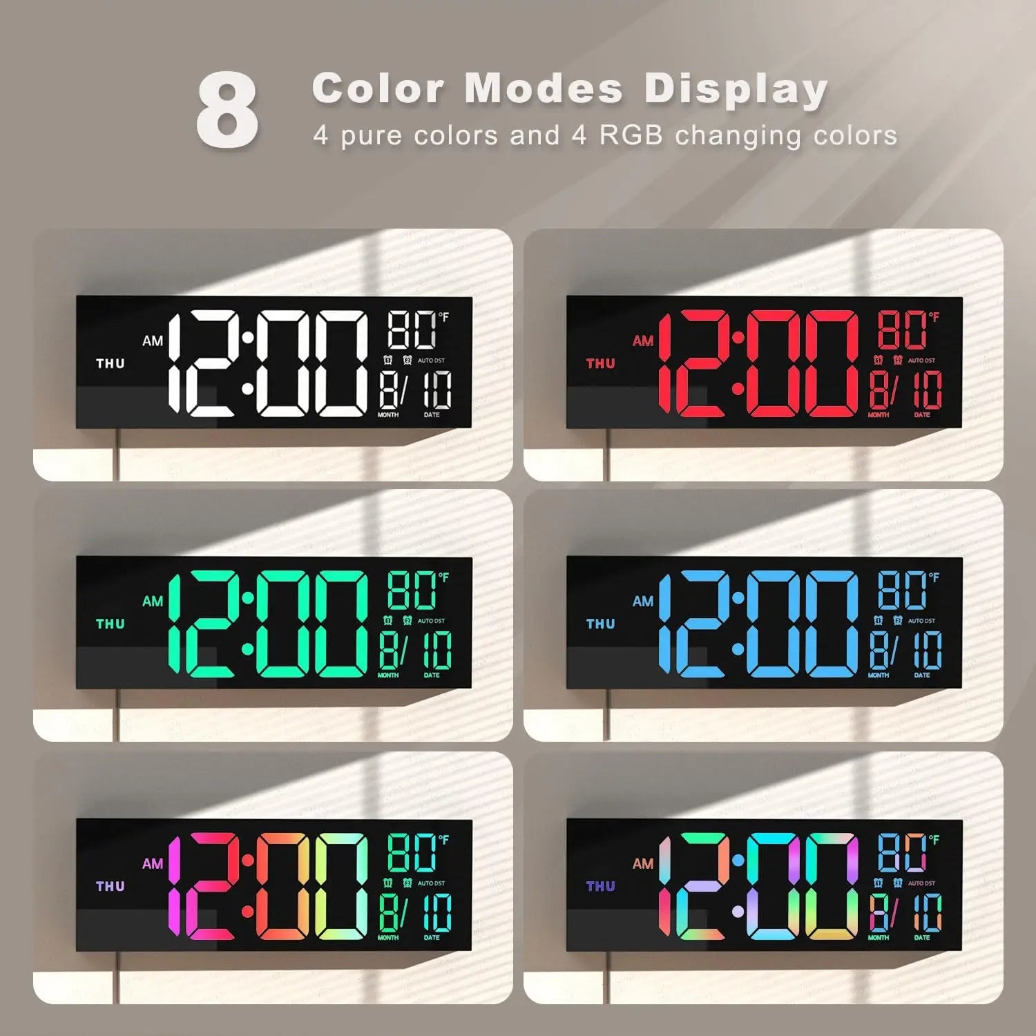 16" Large Digital Wall Clock With Remote Control, Timer, Alarm With Big LED Screen Dispaly, 8 RGB Colors, Auto DST, Temperature by Home for Health and Beauty