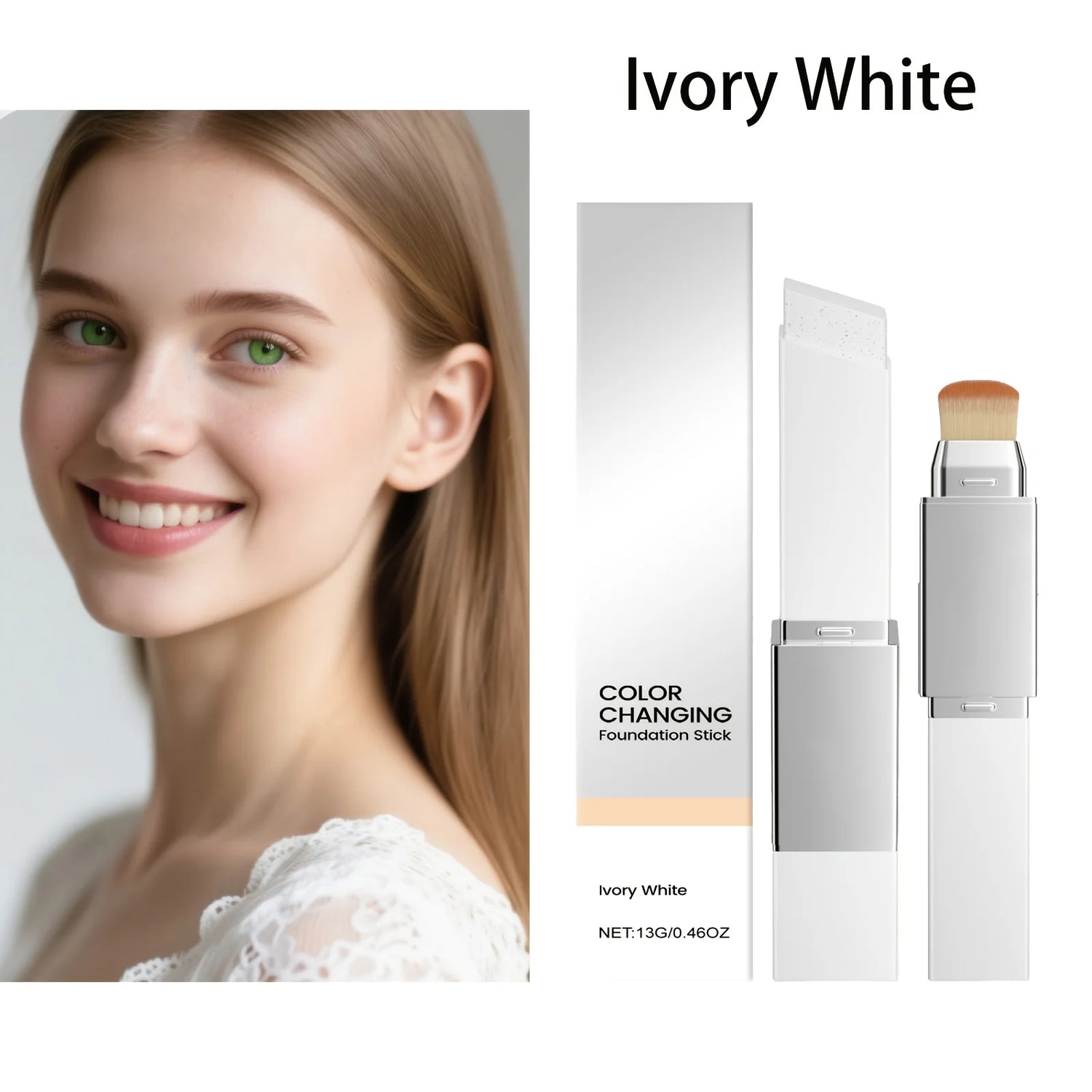 2-in-1 Color Changing Foundation Stick with Brush - Natural Matte Hydrating Long Lasting 13g by Home for Health and Beauty