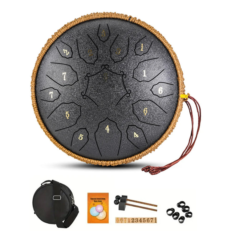 12 Inch Music Drum with Handbag Drumstick 15 Notes D Tone Ethereal Drum Yoga Meditation Sound Healing Beginner Hand Drum by Home for Health and Beauty