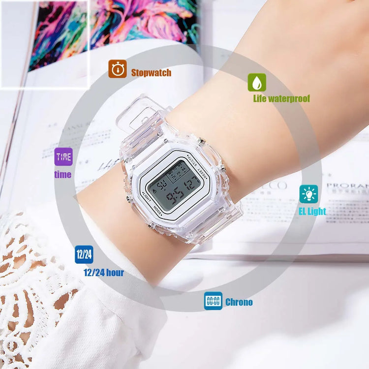 Sports Electronic Watch Waterproof Matcha Green Men and Women Square Student White LED Watch by Home for Health and Beauty