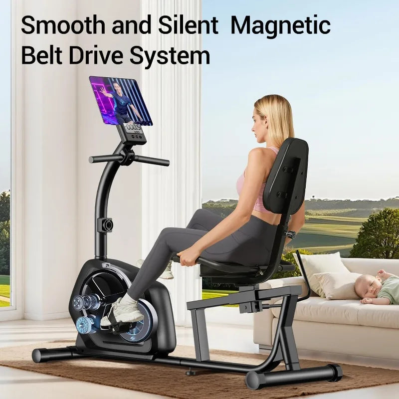 CURSOR FITNESS Recumbent Exercise Bike, 16-Level Magnetic Resistance Stationary Bike for Home workout with Pulse S by Home for Health and Beauty
