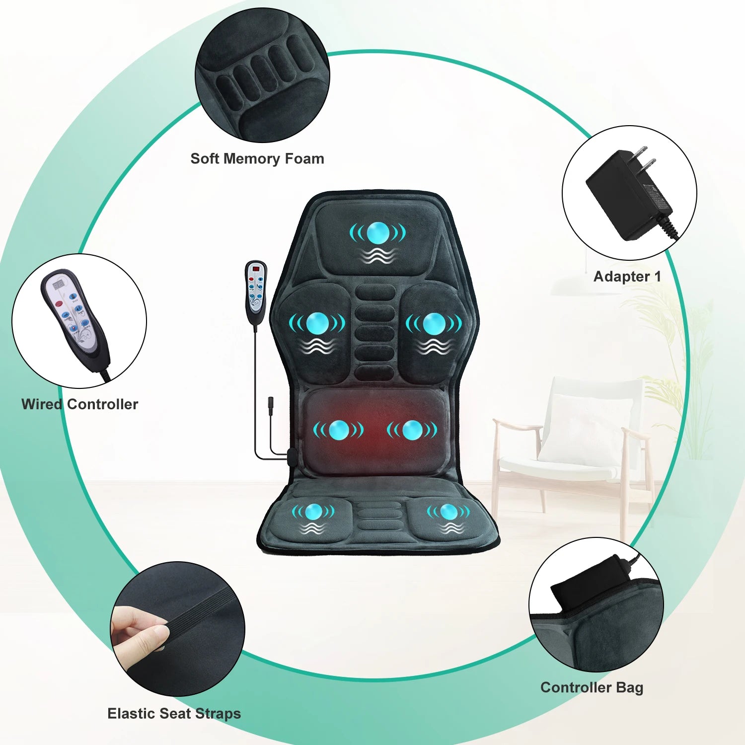 HOMEMASSA Vibration Back Massager Seat Cushion With Heat Massage Chair Pad by Home for Health and Beauty