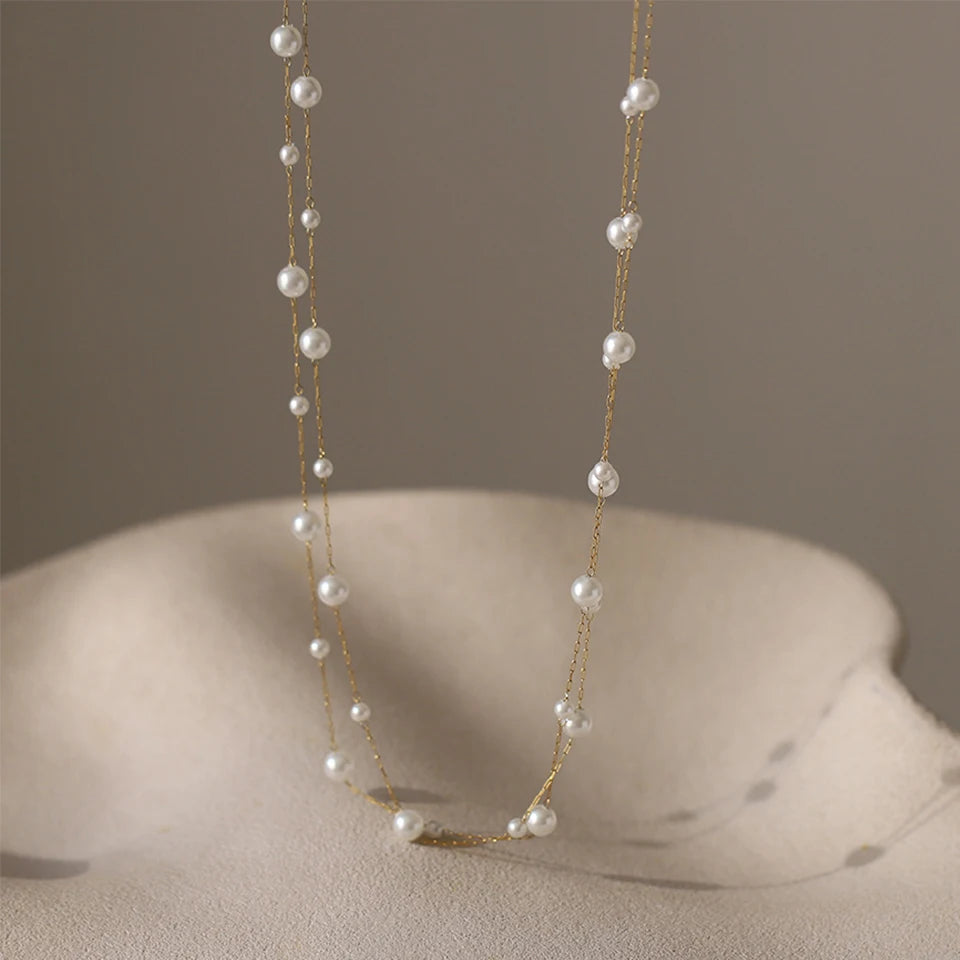 Stainless Steel Pearl Choker Necklace For Women