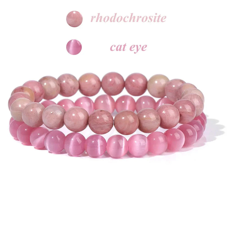 2Pcs Colorful Natural Stone Bead Bracelet Set 8MM Natural Agates Turquois Amethysts Quartzs Gem Stretch Bangle Jewelry Gift by Home for Health and Beauty