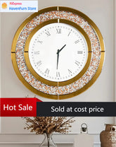 Crushed Diamond Wall Clock Round Decorative Mirrored Clock 24 inch Brown by Home for Health and Beauty