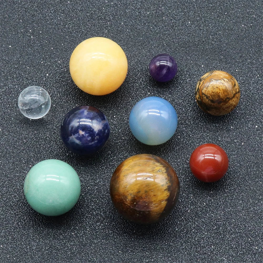 Solar System Natural Crystal Gemstones Set 9 Planets Sphere Ball Stone Galaxy Model Ornaments Gift Home Office Decor by Home for Health and Beauty