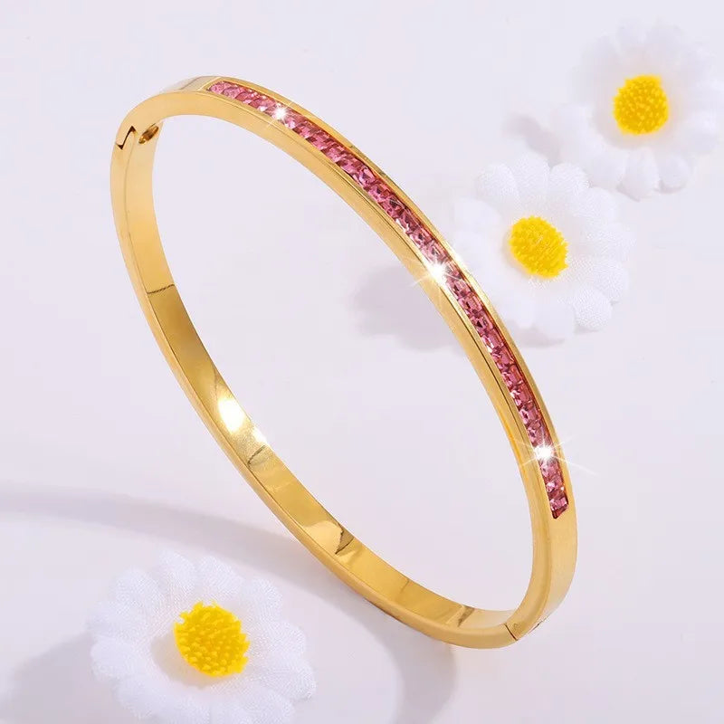 Sparkling Zirconia Inlaid Stainless Steel Bracelet 5/1pcs Set for Women Stackable Bangles Fashion Non Fading Jewelry Gift by Home for Health and Beauty