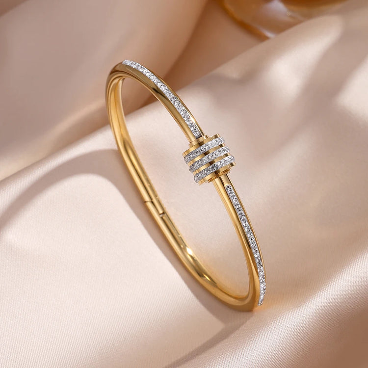 Sparkling Zirconia Inlaid Stainless Steel Bracelet 5/1pcs Set for Women Stackable Bangles Fashion Non Fading Jewelry Gift by Home for Health and Beauty