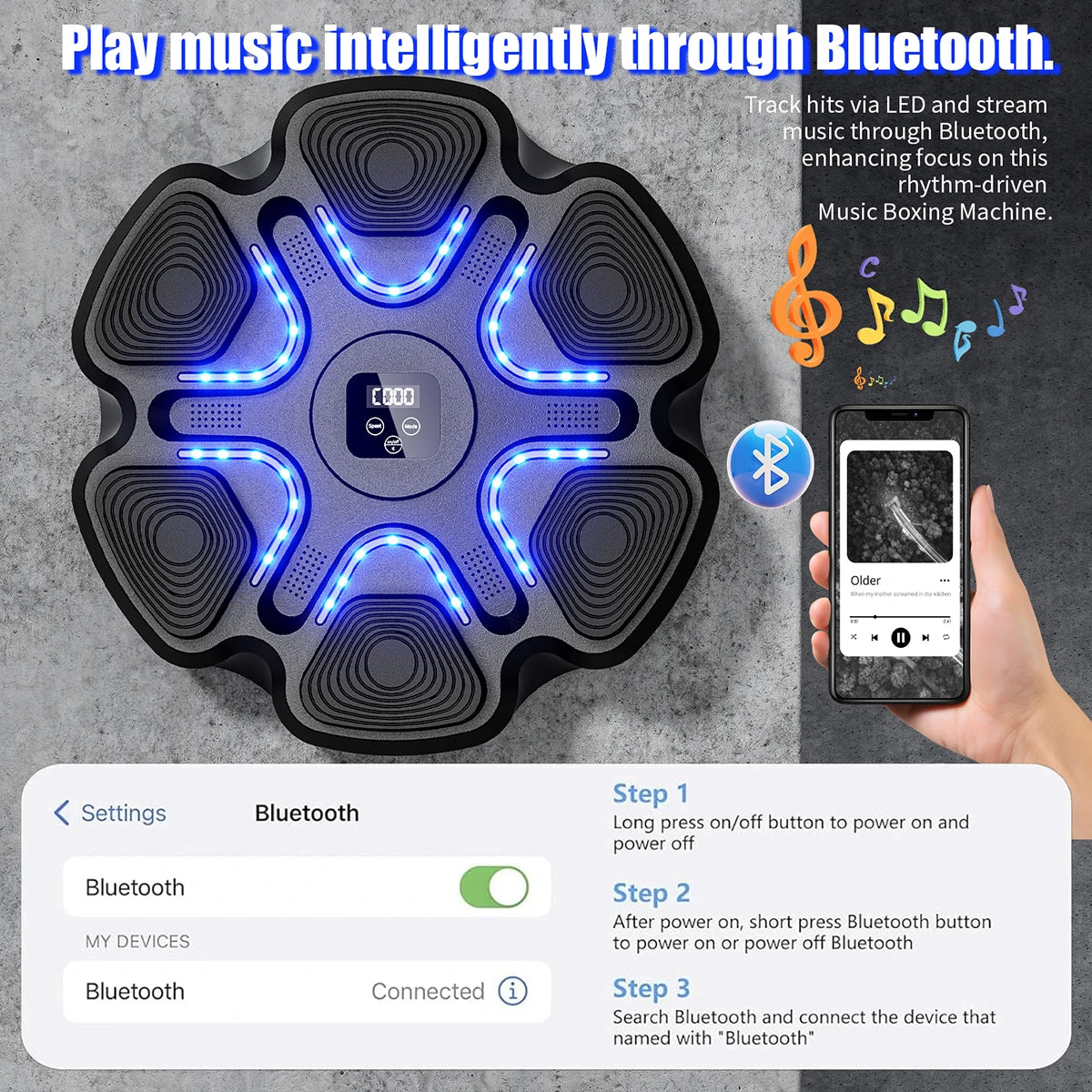 Music Boxing Machine for Adults and Kids, Smart Bluetooth Boxing Training Equipment with Gloves for Home,Office and Gym by Home for Health and Beauty