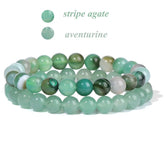 2Pcs Colorful Natural Stone Bead Bracelet Set 8MM Natural Agates Turquois Amethysts Quartzs Gem Stretch Bangle Jewelry Gift by Home for Health and Beauty