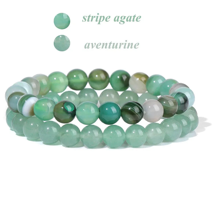 2Pcs Colorful Natural Stone Bead Bracelet Set 8MM Natural Agates Turquois Amethysts Quartzs Gem Stretch Bangle Jewelry Gift by Home for Health and Beauty