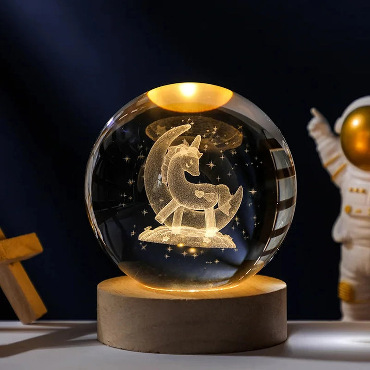3D Moon Crystal Ball Astronomy Galaxy Solar System Saturn Luminous Balls Snow Glass Globe Night Light Home Desktop Decoration solar system sphere stand globe earth gyro ball planet by Home for Health and Beauty