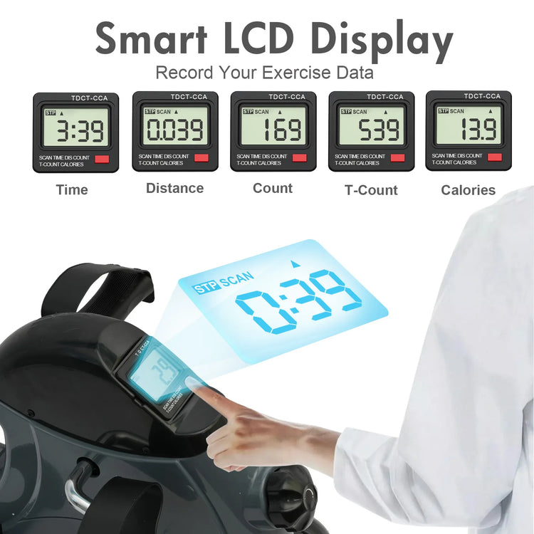 Mini Under Desk Pedal Exerciser Bike Multi-Function Motorized Digital With LCD Screen Display for Leg Arm and Knee for Elderly by Home for Health and Beauty