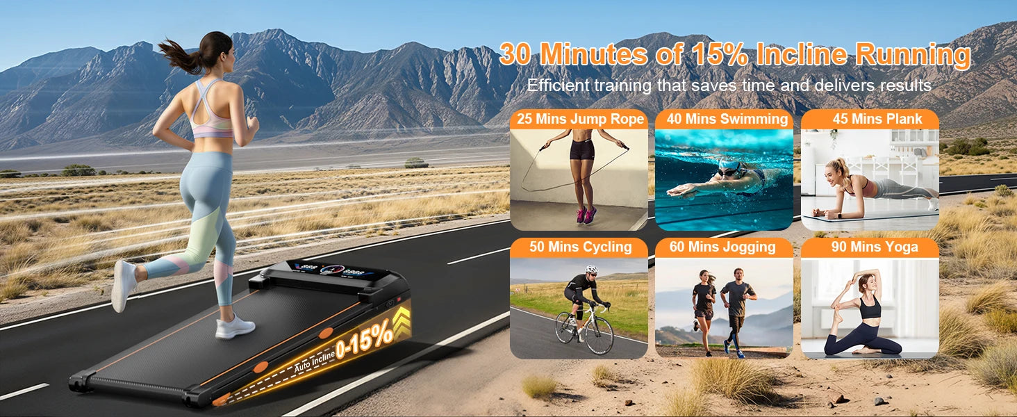 Walking Pad Treadmill with 3.5HP 17% Auto Incline 12-Level,450 lbs RGB UI Screen,3 in 1 Under Desk Treadmill with Auto Incline by Home for Health and Beauty