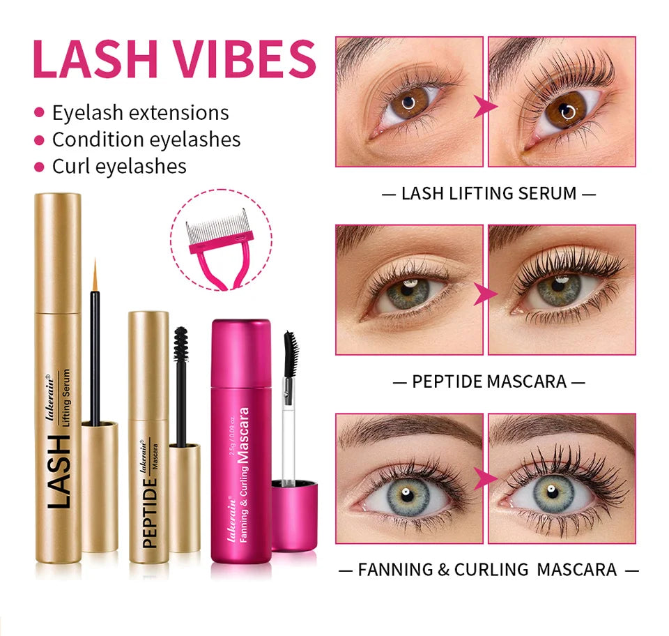 Lash & Brow Set Eyebrow Eyelash Growth Serum Peptide Mascara Eyelash Eyebrow Longer Fuller Thicker Curling Lash Eye Care Makeup by Home for Health and Beauty
