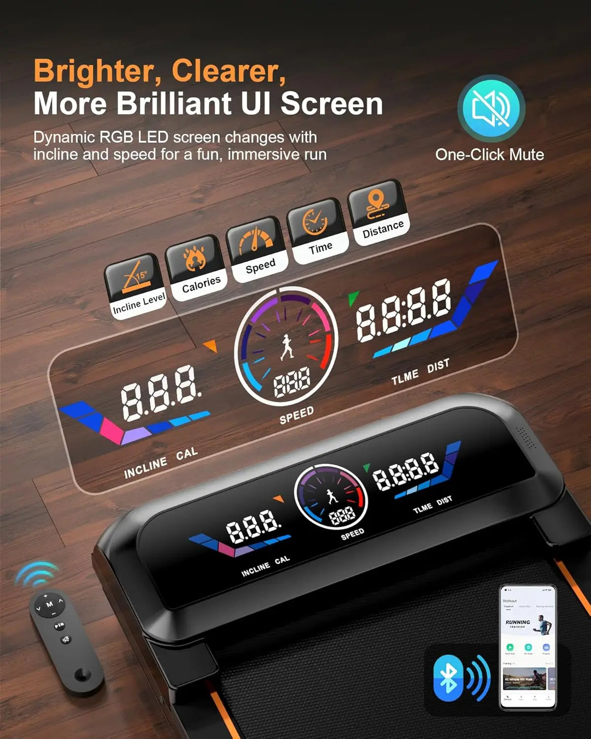 Walking Pad Treadmill with 3.5HP 17% Auto Incline 12-Level,450 lbs RGB UI Screen,3 in 1 Under Desk Treadmill with Auto Incline by Home for Health and Beauty