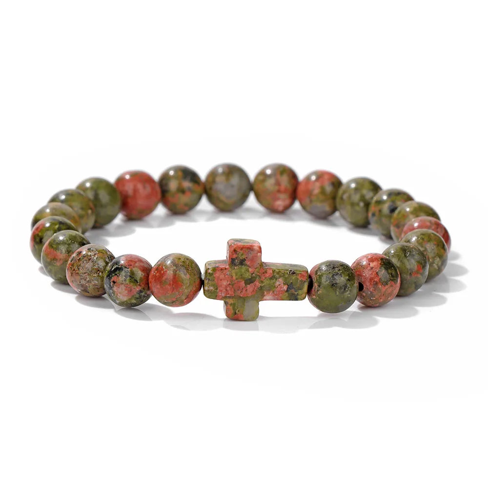 Natural Stone Cross Bracelets Unisex Prayer Yoga Jewelry