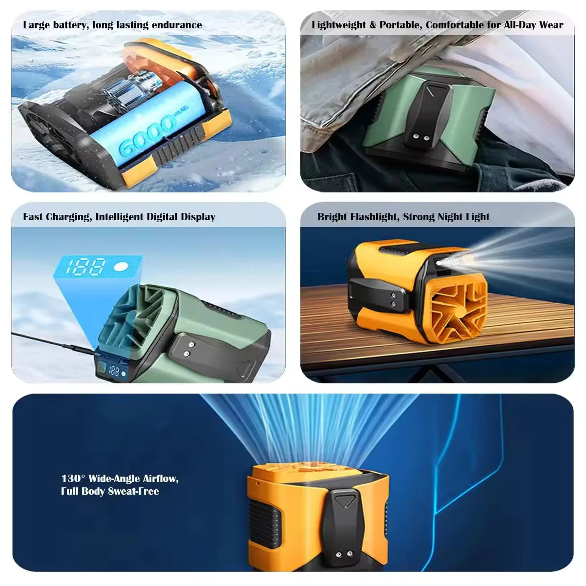 Portable Waist Fan 10000mAh with Power Bank LED Lighting Hanging Neck Fan 5 Speed Strong Airflow Cooling Fan for Outdoor Working by Home for Health and Beauty