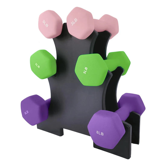 Hexagon PVC Coated Dumbbell Set for Home Gym Anti-Roll Hand Weights Strength Training Equipment for Men Women – 3, 5, 8 lb Pairs by Home for Health and Beauty