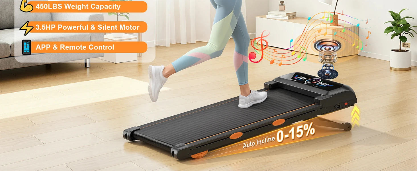 Walking Pad Treadmill with 3.5HP 17% Auto Incline 12-Level,450 lbs RGB UI Screen,3 in 1 Under Desk Treadmill with Auto Incline by Home for Health and Beauty